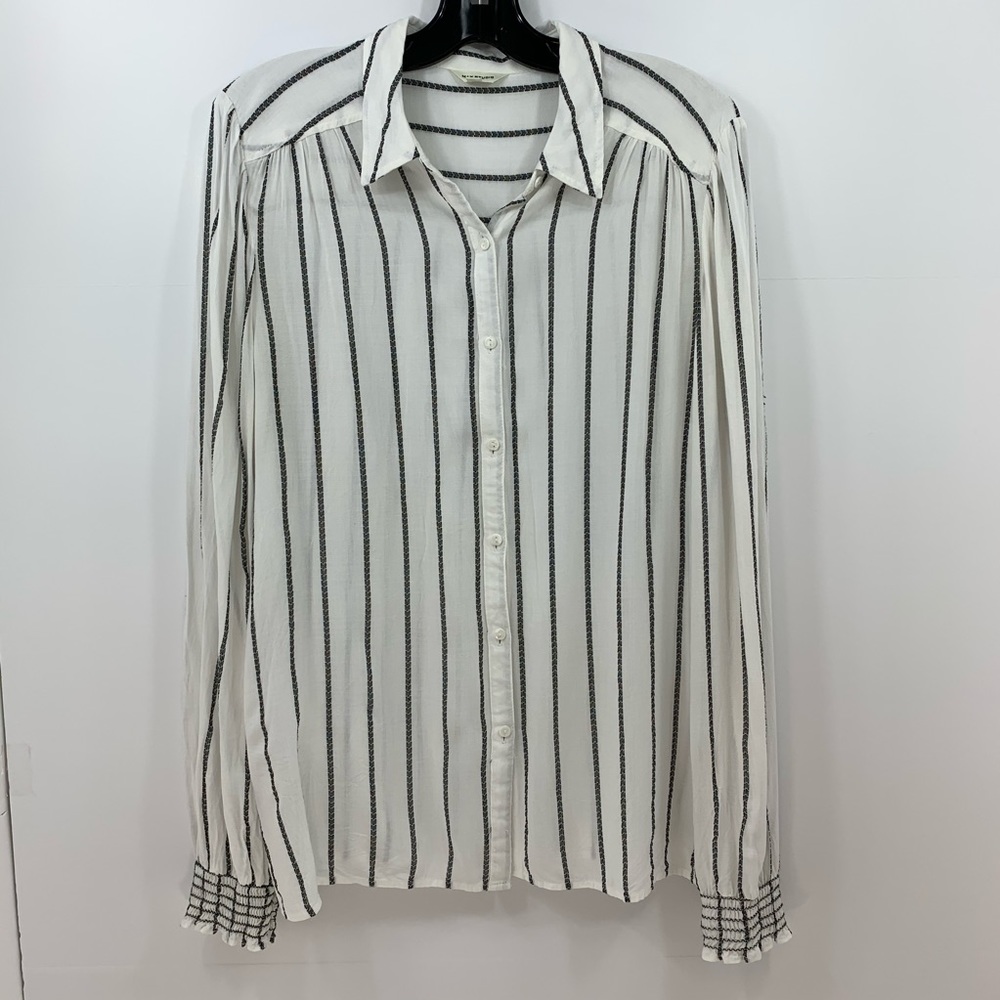 Max Studio Black And White Stripe Button Up Shirt